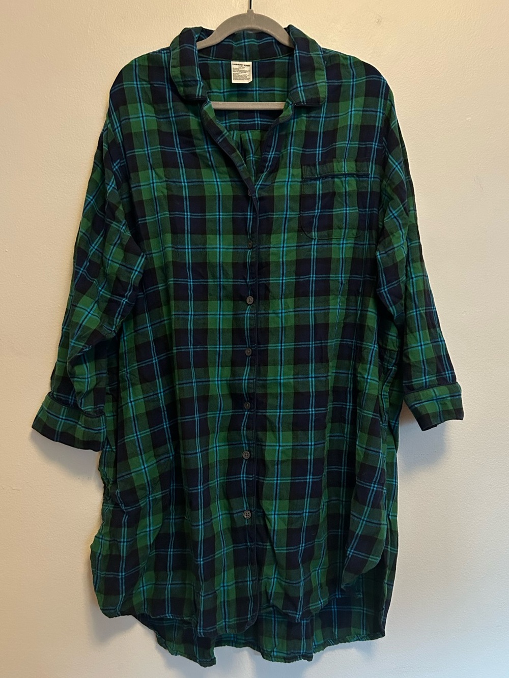 Lands' End Green and Navy Plaid Shirt Dress